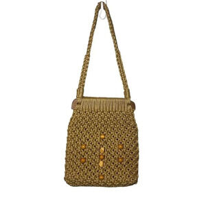 Macrame Crochet Beaded Bohemian Brown Shoulder Purse